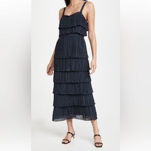 Cinq a Sept Elaine Tiered Midi Dress Size 2 Indigo Blue